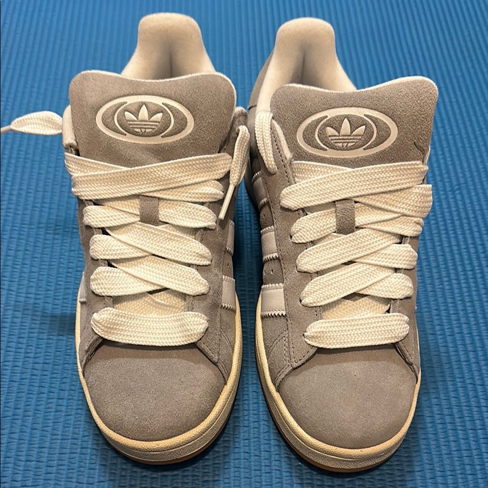 adidas Gray Sneakers with Soft Suede Upper and Cream Laces
